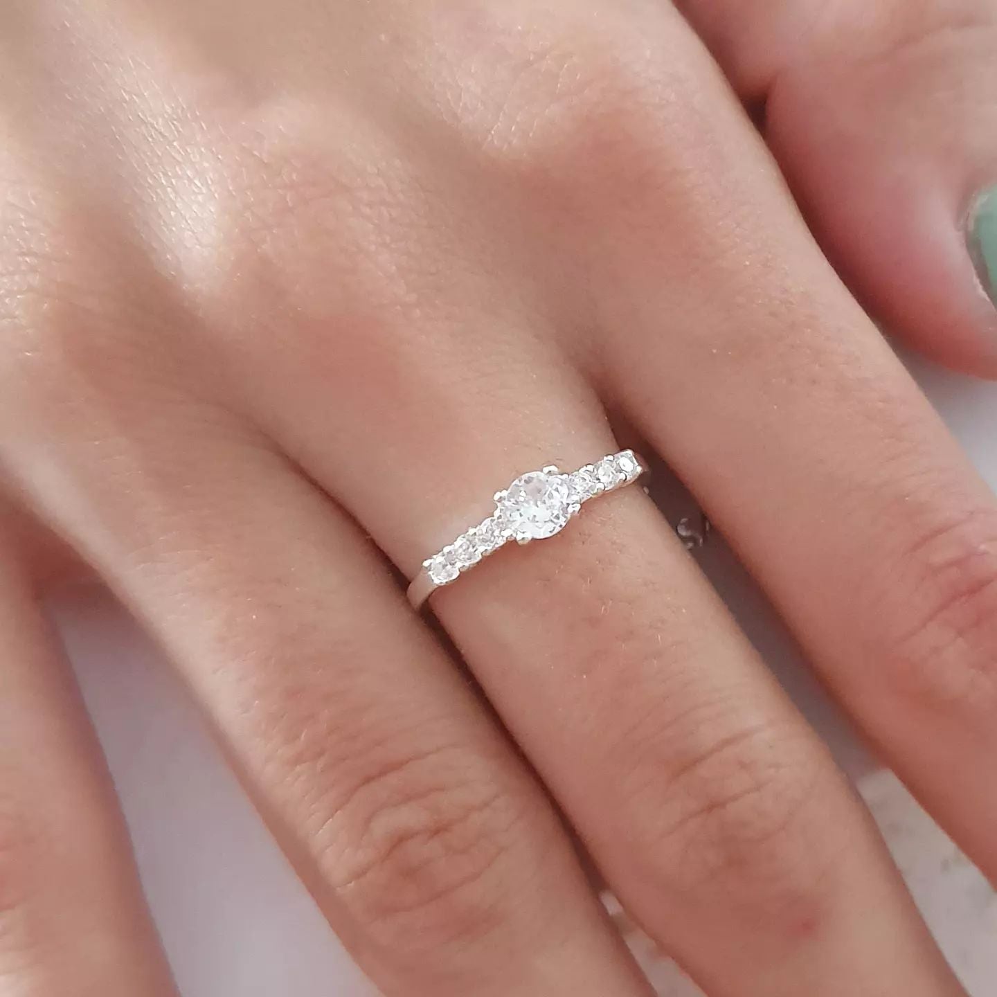 Silver CZ Stones Solitaire Ring