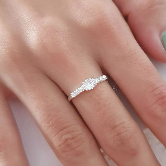 Silver CZ Stones Solitaire Ring