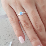 Sterling silver blue aure synthetic opal ring for women and teens